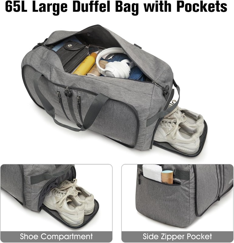 40L/65L Foldable Duffel Bag Water-Repellent Travel Backpack Lightweight Carry gallery