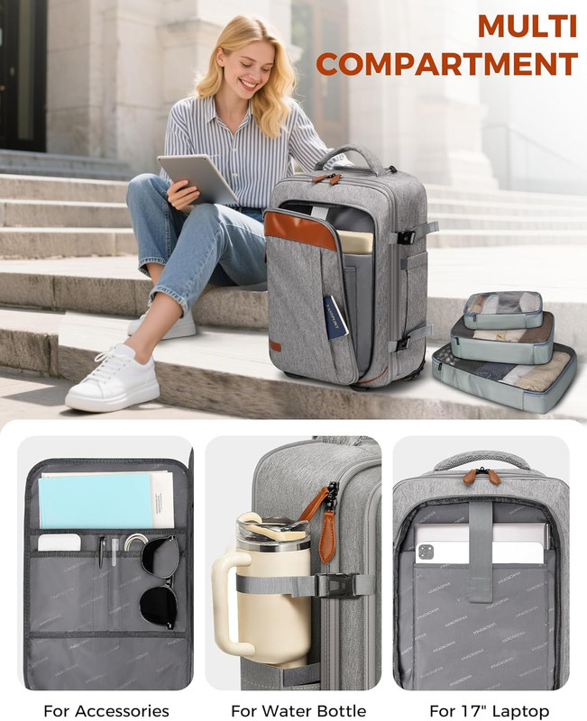 Expandable Travel Rolling Backpack with Wheels, Airline Approved Wheeled Backpac gallery