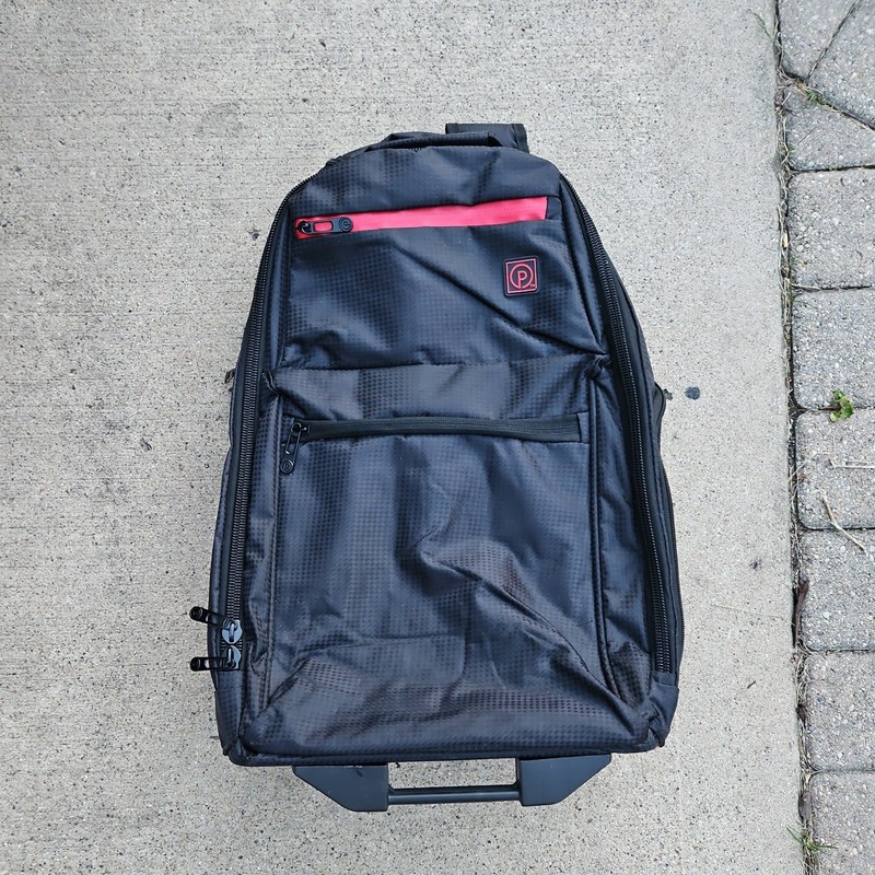 Protégé 22 Inch Rolling Backpack Black Red Wheels Retractable Handle