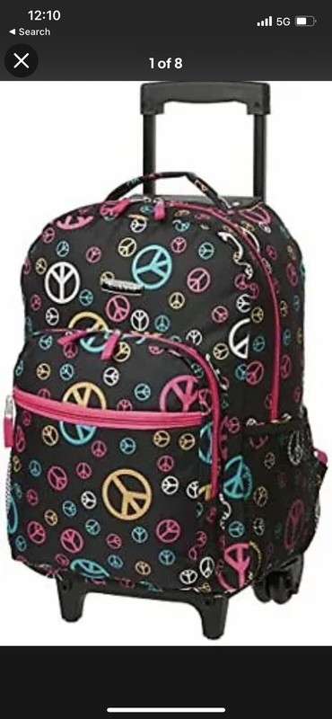 Rockland Double Handle Rolling Backpack Colorful Peace Signs 17 X 13 X 10￼