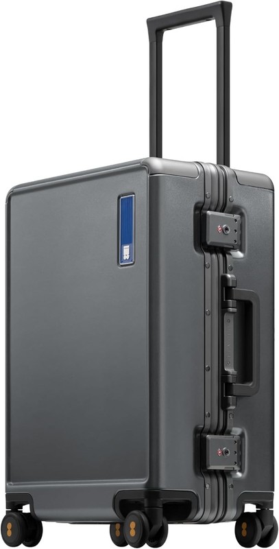 LEVEL8 Zipperless Carry On Luggage 20 Inch Aluminum Frame Grey