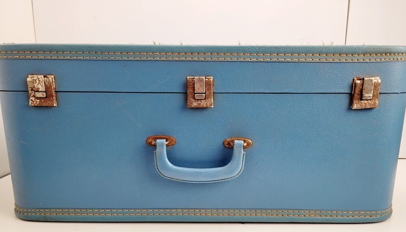Large Bright Blue Rectangular Suitcase W/ Silver Alloy Hardware Photo Prop Decor gallery