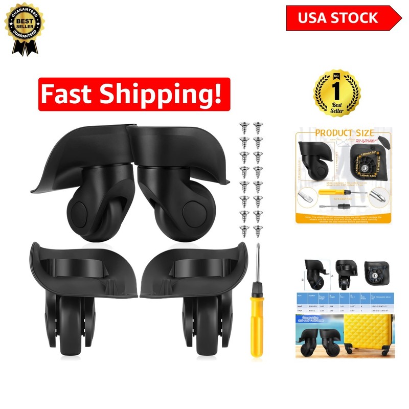 Complete Luggage Caster Repair Kit – 4 Black Wheels with Screw & Tools Included