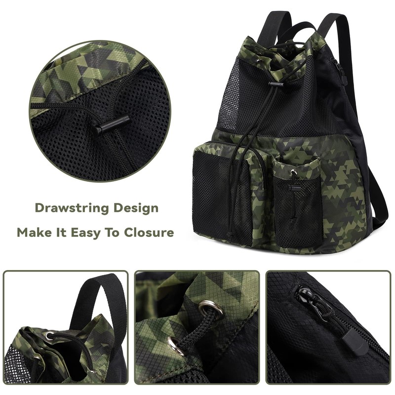 Lohol Large Mesh Drawstring Backpack with Shoe Bag, Durable Swimming String S... gallery