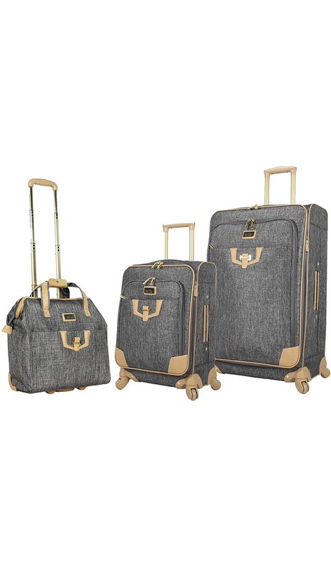 Nicole Miller Softside Expandable lightweight suitcase Set, 3PC, Paige Silver