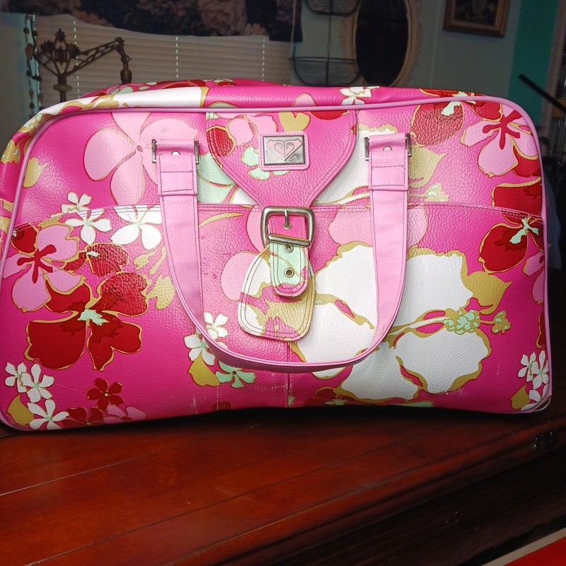 Vintage Roxy Quicksilver Rolling Duffle Bag Travel Luggage Pink Floral Y2K 90s gallery
