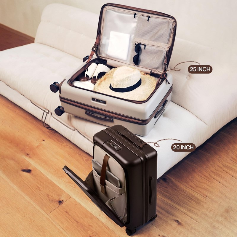 Medium Checked Luggage 25 Inch, Flat Top Opening Check In Luggage with Cup Ho... gallery