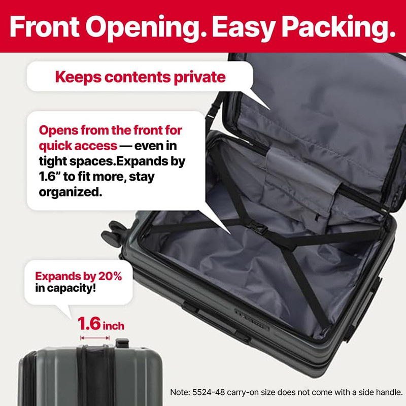 26" Large Checked Luggage, Front Opening Expandable Hardshell Suitcase with Spin gallery