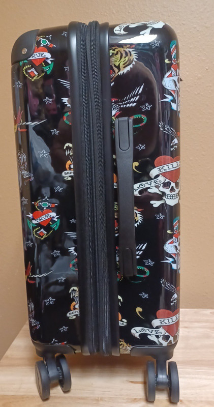 Ed Hardy 21" Expandable Carryon Spinner Suitcase Black with Skulls, Tiger &Logo gallery