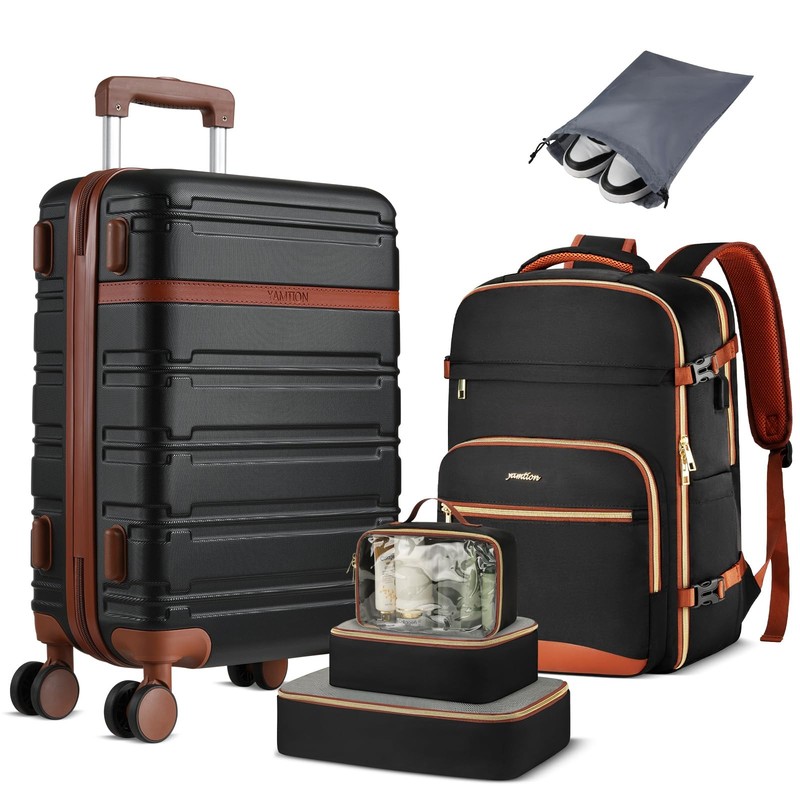 Luggage Sets 6 Piece,Hardside 20In Suitcase with Spinner Wheels,TSA Lock,Carr…