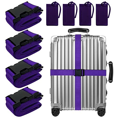 8 Pack Luggage Straps Suitcase Tags Set,Adjustable Suitcase Belts TSA purple