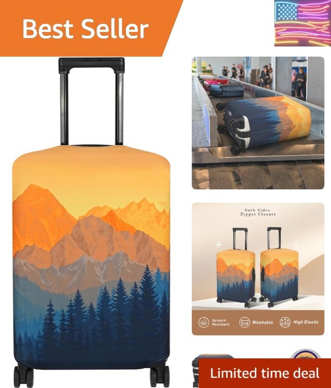 Travel Luggage Cover Suitcase Protector Fits 23-26 Inch Case Amber Mountains, M