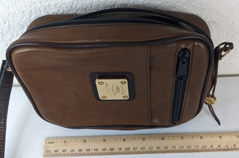 HCL Handcrafted Leather Crossbody Camera Pouch Bag Vintage West Germany gallery