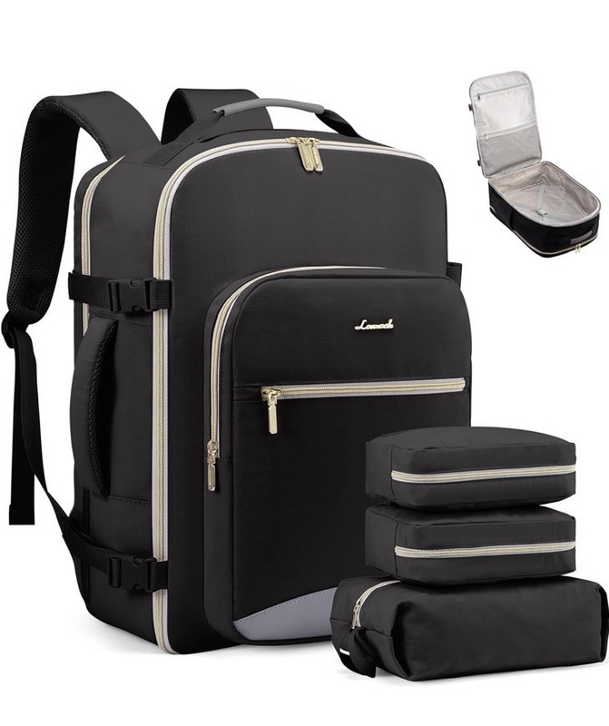 LOVEVOOK 40L Travel Backpack Women Men Waterproof Airline Approved CarryOn Black