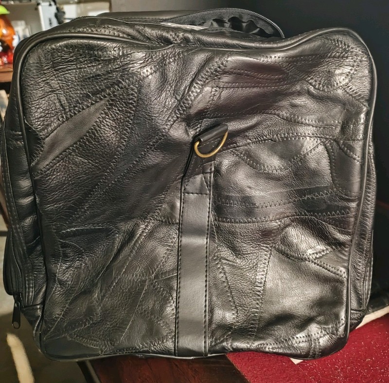 Genuine Leather Block Patchwork Large Overnight Duffle Bag Weekender Travel Gym gallery