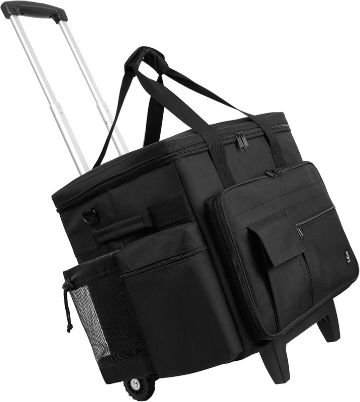 Rolling Teacher Bag Built-In Hard Support Board, Rolling Briefcase with Detachab