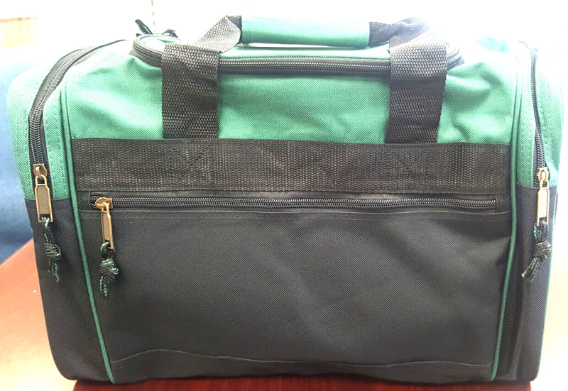 17″ Polyester Duffle Bag Forest Green With Black Double Handle & Shoulder Strap