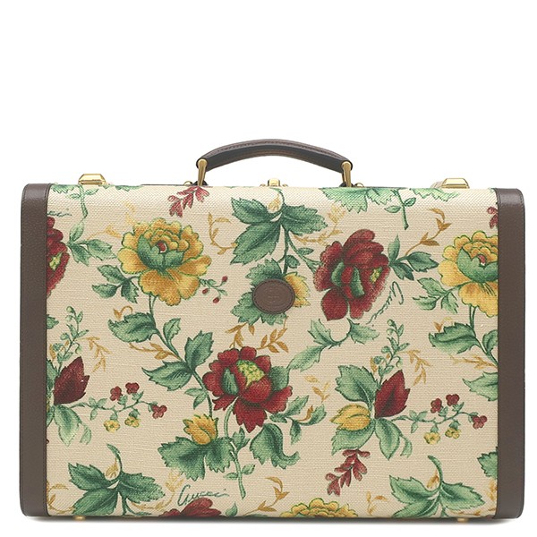 GUCCI trunk Medium Rigid Suitcase canvas leather Beige x brown Gold Metal