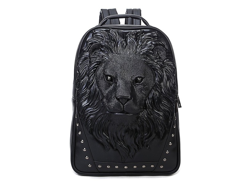 Berchirly Men Pu Leather Lion Head Backpack Women Fashion Casual Travel Hikin…