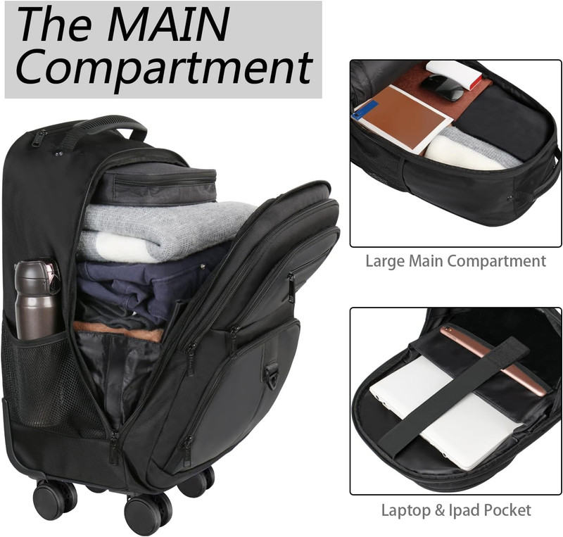 Rolling Backpack with 4 Wheels, 17 Inch Water Resisatnt Roller Spinner Backpack gallery