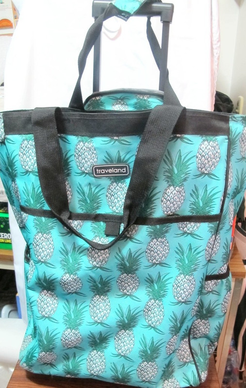 TRAVELAND Multi-Purpose Rolling Tote~Retractable Handle~20″Lx14 “Hx8″D Pineapple