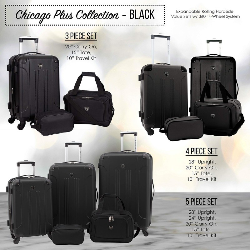 Chicago Hardside Expandable Spinner Luggage, Black, 3 Piece Set gallery