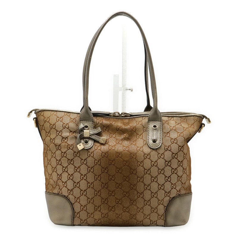 Pre-Owned GUCCI GG Canvas Heart Bit Shoulder Bag Tote Bag Leather Lam