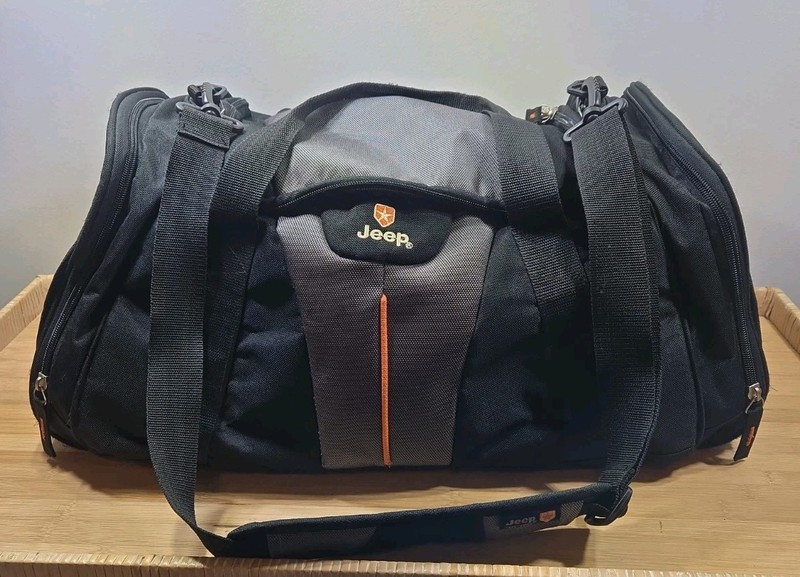 Jeep Duffle Carry On Bag Adjustable Straps Handles Orange Polyester collapsible gallery