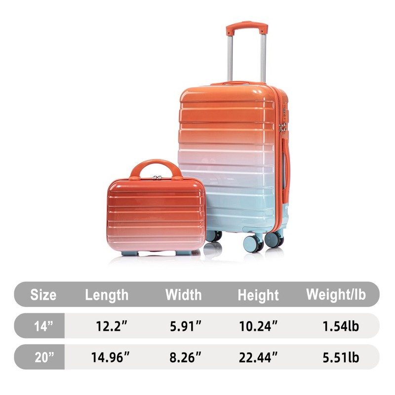 14/20 Inch 2PCS Gradient PC Spinner Luggage Set Carry On Suitcase Lock gallery