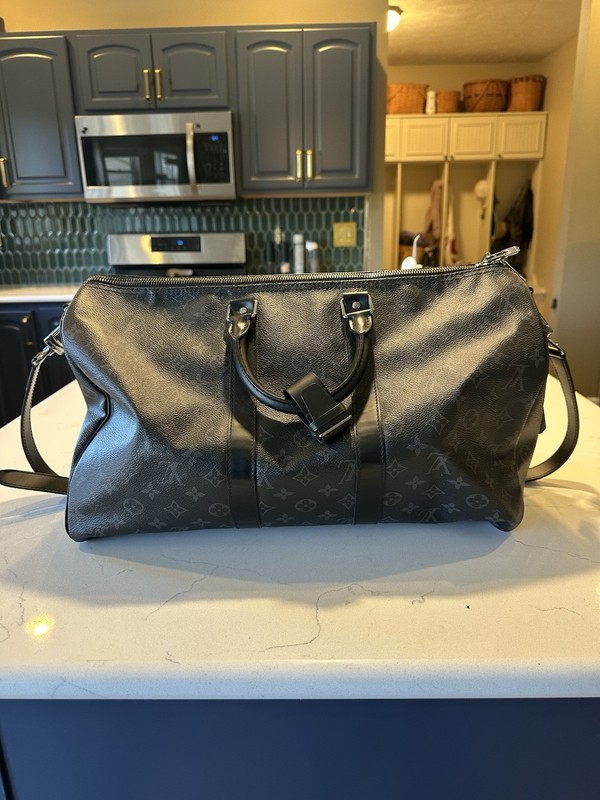 Louis Vuitton Monogram Black Leather Duffle Bag Adjustable Straps Carry On