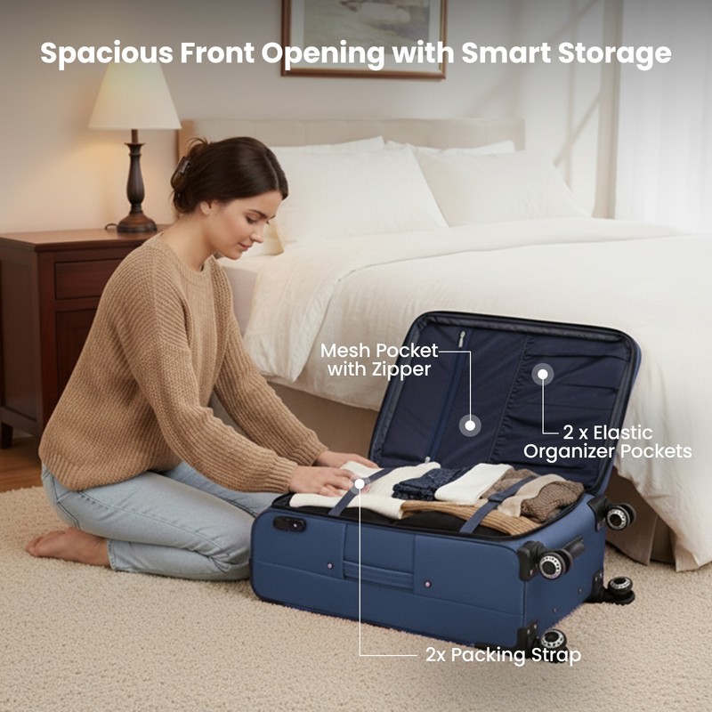 Lightweight Soft Shell Expandable Suitcase with Spinner Wheels & TSA Lock gallery