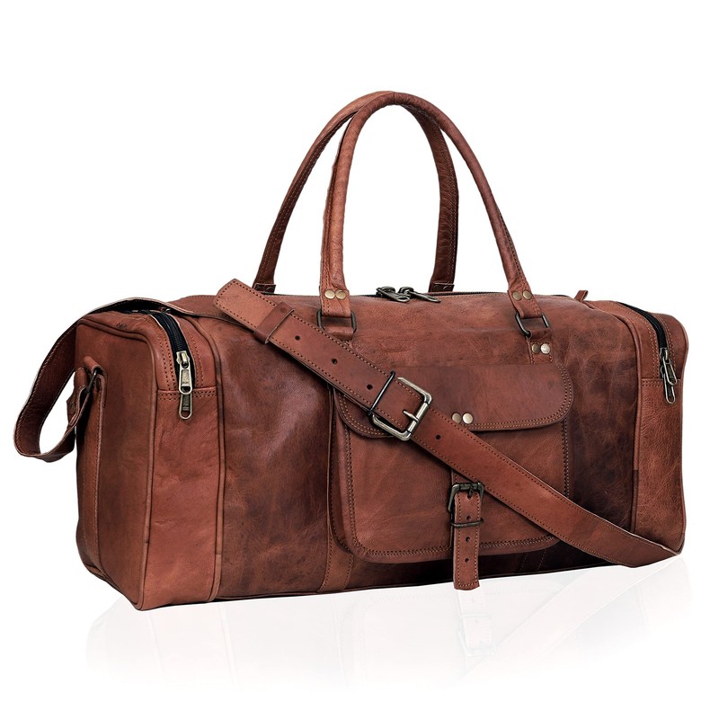 24 Inch Large Leather Duffel Travel Duffle Gym Sports Overnight Weekender Bag... gallery