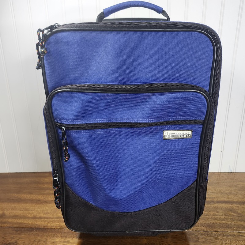 Rolling Suitcase Luggage Extendable Handle Blue And Black 18″ X 12″ X 6″