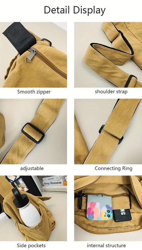 Canvas Messenger Bag Large Capacity Crossbody Shoulder Book Bag Students gallery