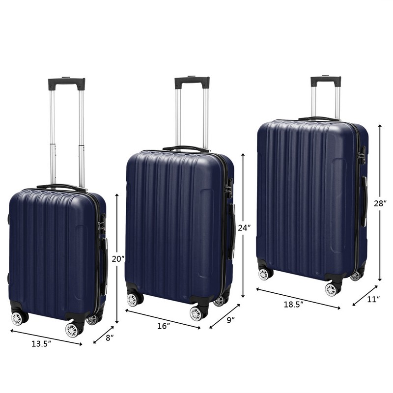 3PCS ABS Classic Navy Blue Trolley Luggage Suitcase, Rolling Travel Suitcase Set gallery