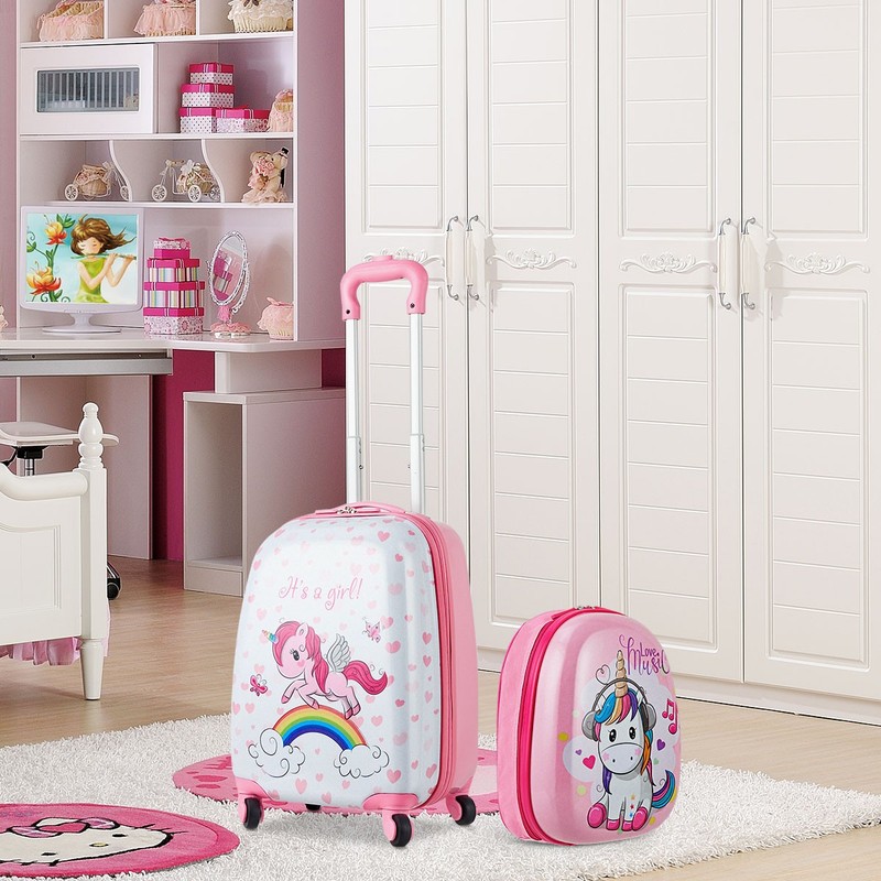 2PC Kids Luggage Set 12" Backpack & 16" Rolling Suitcase for School Travel ABS gallery