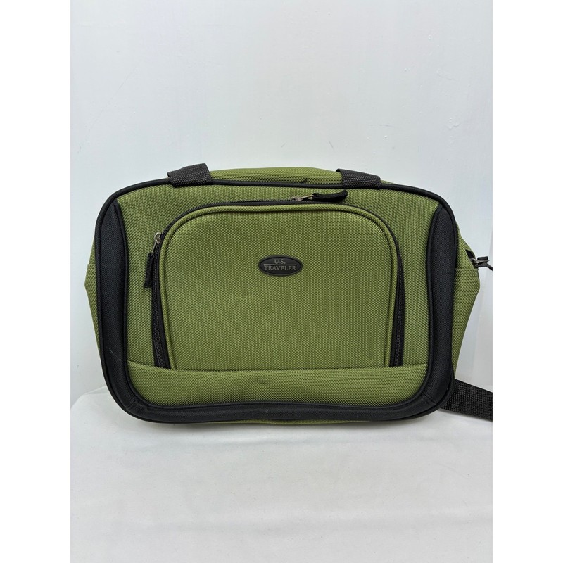 US Traveler Rio Carry On Travel Bag Green Black Zipper Adj Strap Piggyback strap
