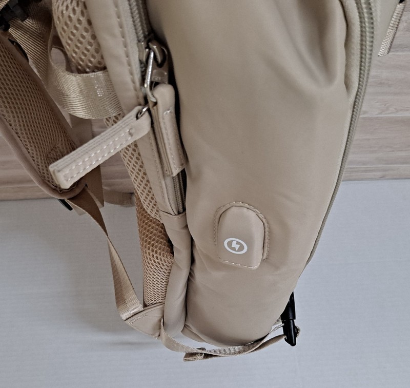 Backpack Beige Travel Multiple Compartments Padded USB Back to School College gallery