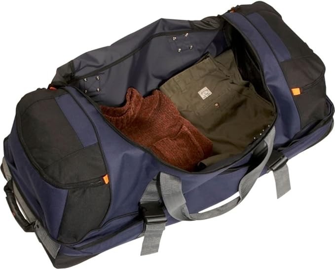 High Sierra 36″ Wheeled Drop-Bottom Duffel w/Backpack Straps, Navy Blue AT102