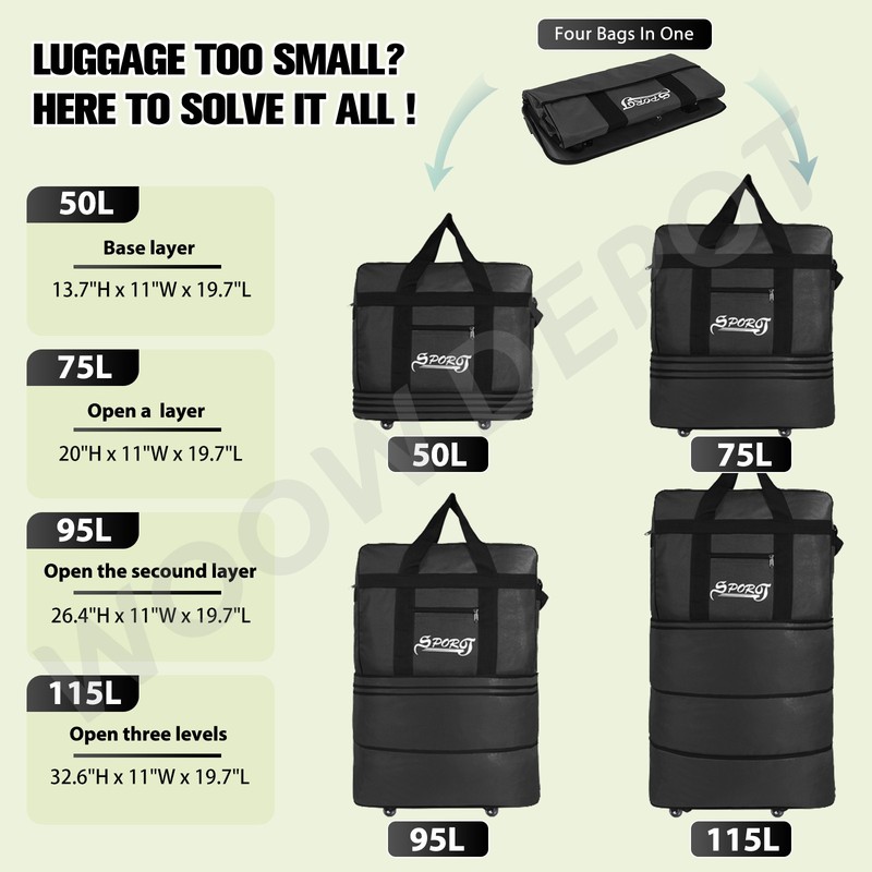 40" Expandable Rolling Duffel Bag Collapsible Large Capacity Luggage Suitcase gallery