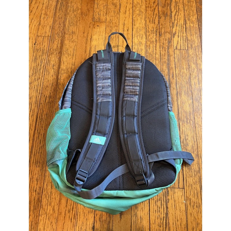 Adidas Backpack Gray Green Multi-Compartment Mesh Pockets School Travel Bag gallery