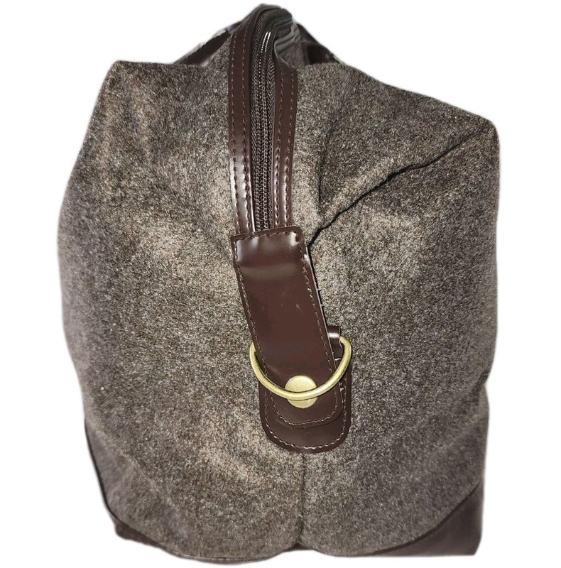 Altitude Large Brown Weekender Duffel Bag Wool Felt Faux Leather Trim w/ Strap gallery