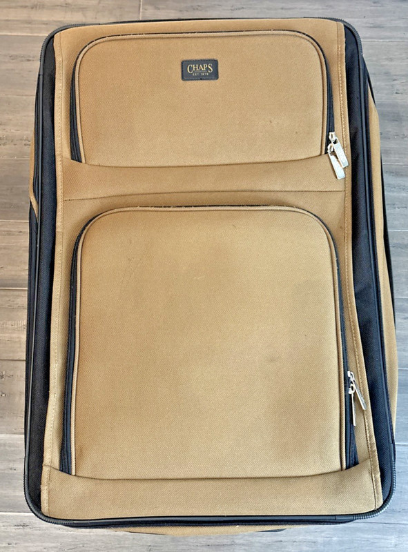 VTG Ralph Lauren Chaps Rolling Check Extendable Suitcase Luggage Tan Brown-EUC