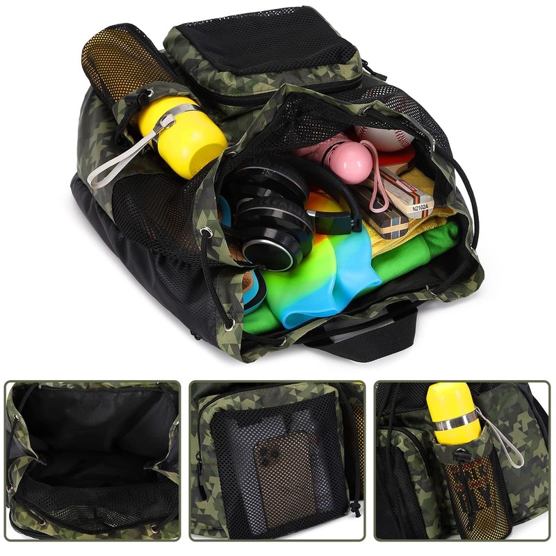 Lohol Large Mesh Drawstring Backpack with Shoe Bag, Durable Swimming String S... gallery
