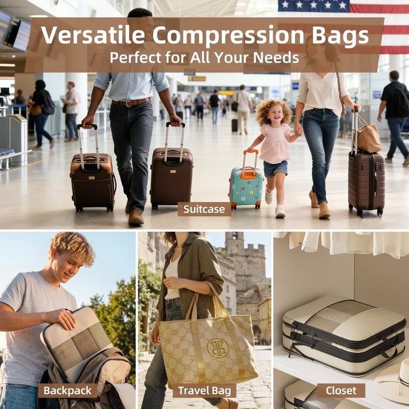 Compression Packing Cubes for Travel,6-Piece Travel Luggage Organizers with B... gallery