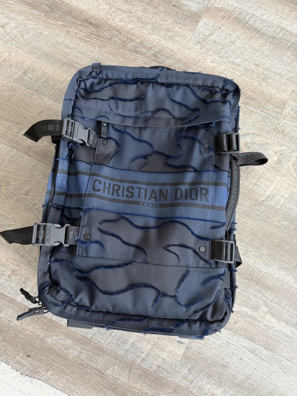 Christian Dior Blue Abstract Pattern Wheeled Suitcase with Adjustable Straps