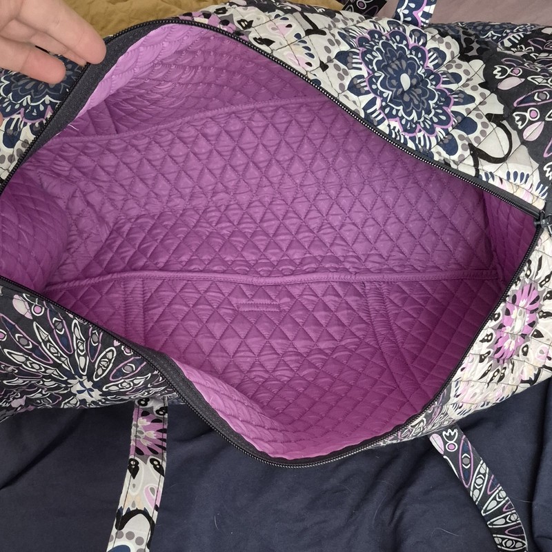 Quilted Abstract Pattern Duffle Bag Purple Zipper Closure Inner Pockets gallery