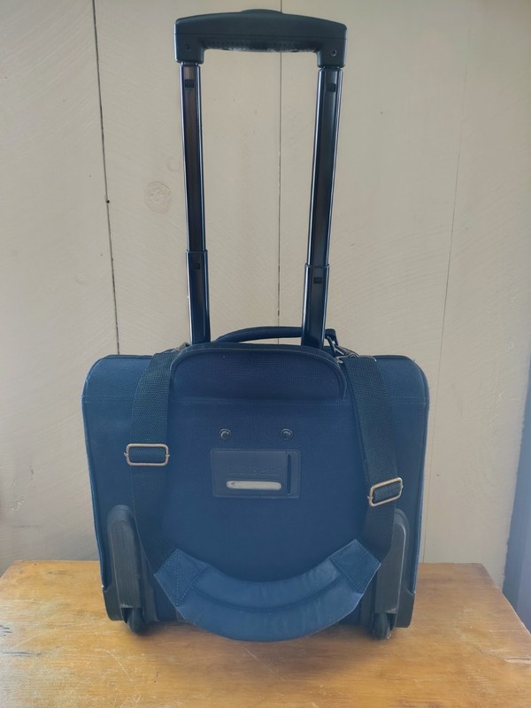 LL Bean エル・エル・ビーン. Rolling Luggage 15” Leather Navy Travel Carry On Bag Travel gallery