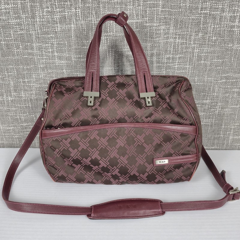 TUMI Purple Signature Collection Logo Nylon Weekender Carry On Duffle Travel Bag
