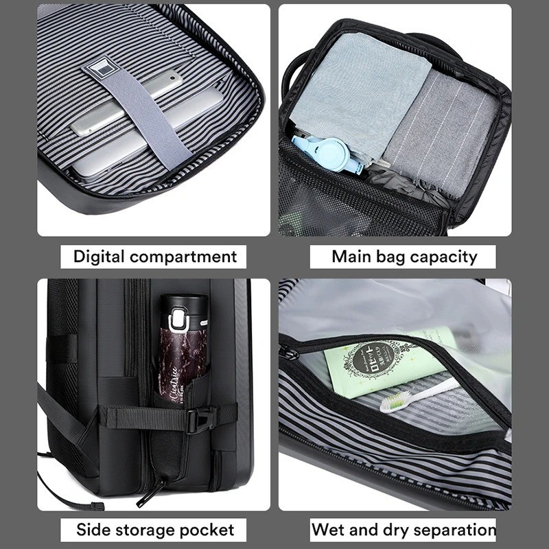 50L Expandable Laptop Backpack Waterproof Travel Bag USB Charging Port gallery